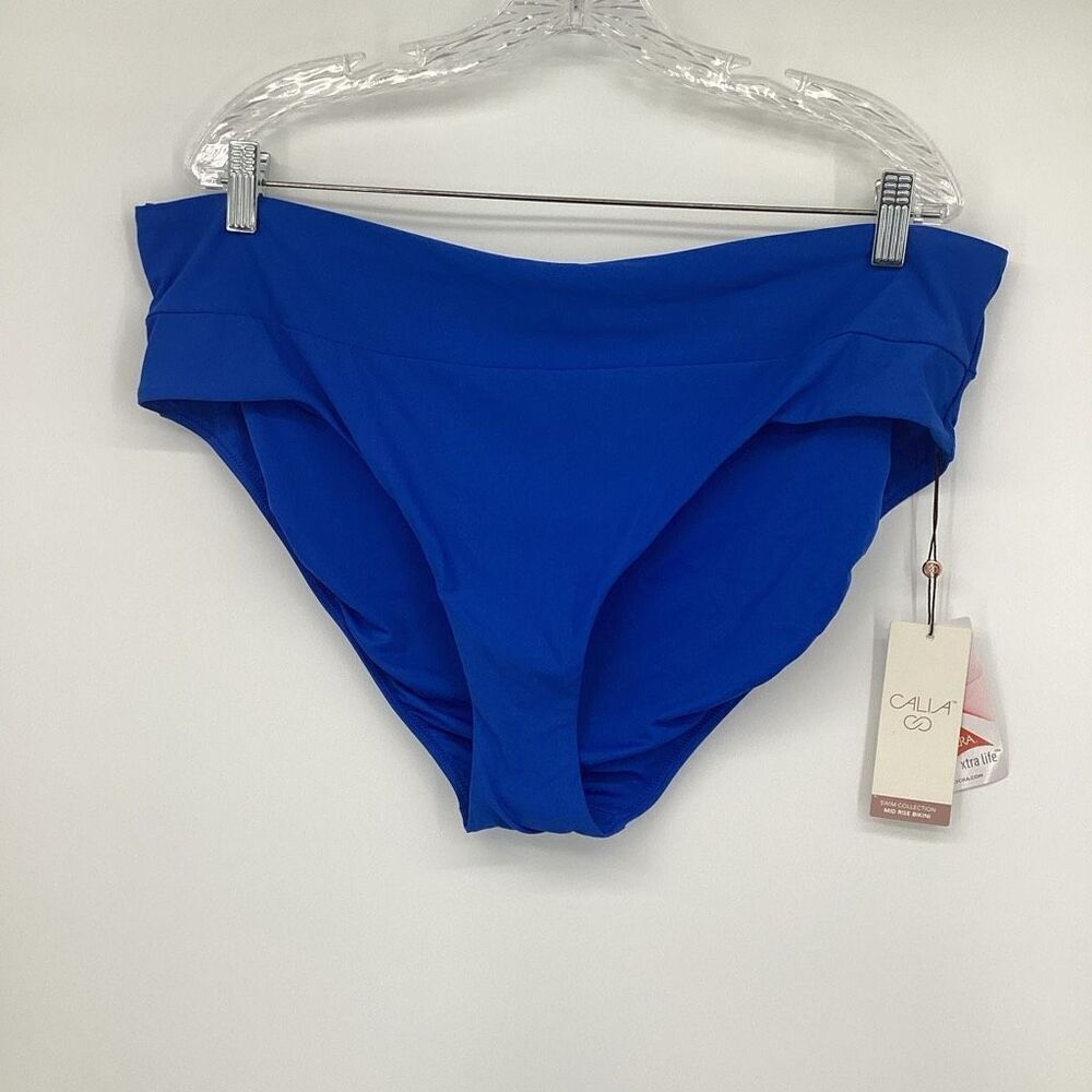 NWT Ladies Calia by Carrie Underwood Mid Rise Bikini Bottoms- Wide Band Blue 2XL